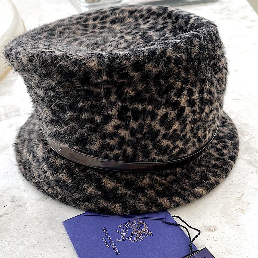 Philip Treacy Vintage Faux Fur Animal Print Hat Never Worn With Tags and Hat Box
